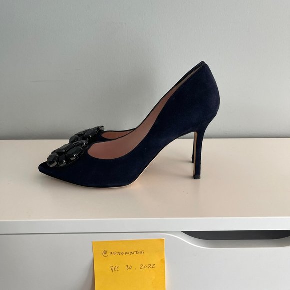 Kate Spade Philie Navy Suede Pumps with Black Crystal - Picture 4 of 11
